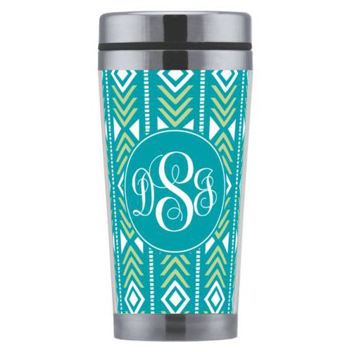 Personalized with solstice pattern and monogram in turquoise and leaf green