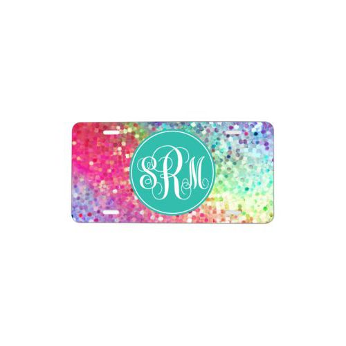 Monogram license plate personalized with glitter pattern and monogram in minty