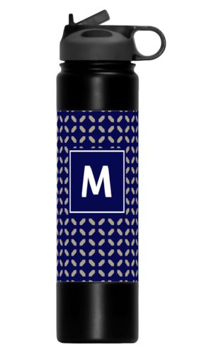 Double insulated water bottle personalized with clover pattern and initial in true navy and bark Double insulated water bottle personalized with clover pattern and initial in true navy and bark
