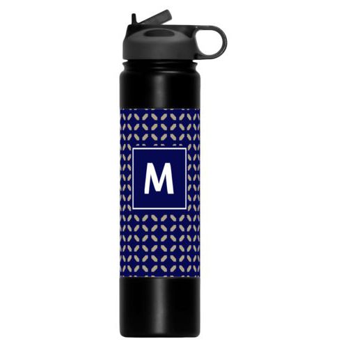 Double insulated water bottle personalized with clover pattern and initial in true navy and bark