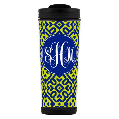 Personalized with plaid pattern and monogram in marine and chartreuse