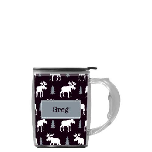 Custom mug with handle personalized with moose pattern and name in sable