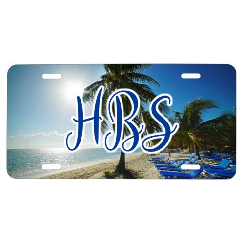 Custom license plates personalized with vacation photo with monogram