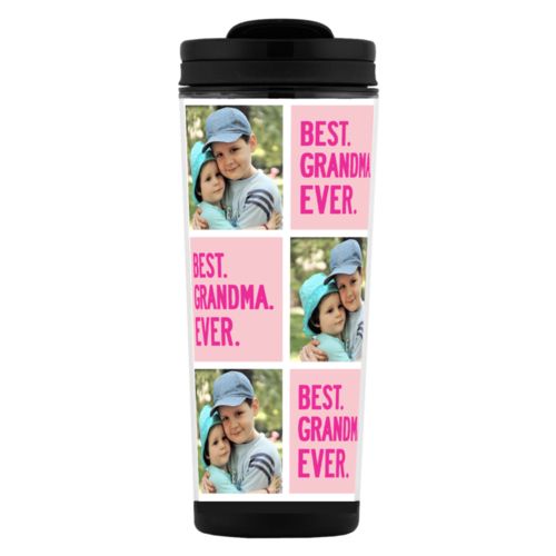Personalized coffee travel mugs personalized with photo of grandkids and "Best Grandma Ever"