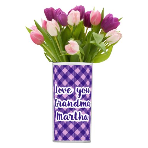 Personalized vase personalized with check pattern and the saying "Love you Grandma Martha"