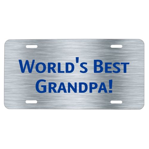 Personalized license plate personalized with steel industrial pattern and the saying "World's Best Grandpa!"
