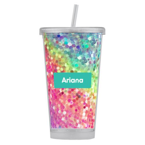 Personalized tumbler personalized with glitter pattern and name in minty