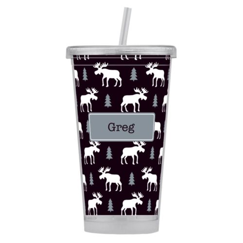 Personalized tumbler personalized with moose pattern and name in sable