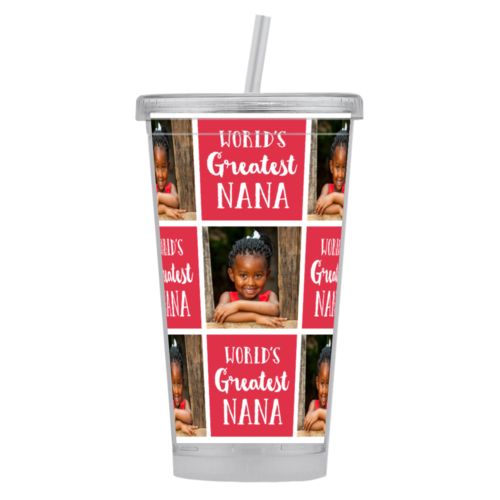 Personalized tumbler with straws personalized with child photo with "World's Greatest Nana"