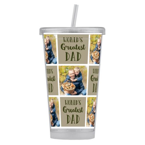 Personalized tumbler with straws personalized with photo of father and son and "World's Greatest Dad"