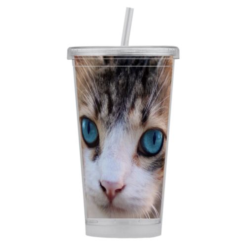 Personalized tumbler with straws personalized with cat photo