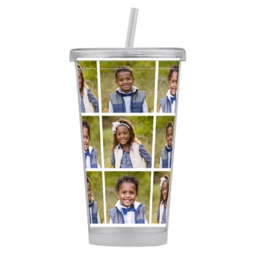 Personalized tumbler with straws personalized with photos of kids