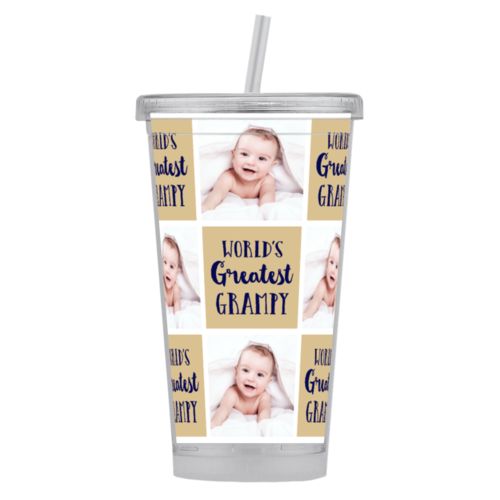 Personalized tumbler with straws personalized with baby photo with "Worlds Greatest Grampy"
