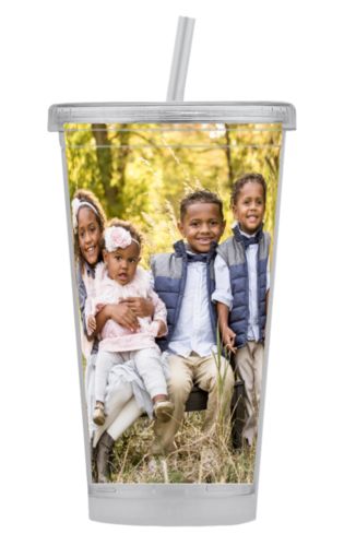 Personalized tumbler with straws personalized with photo of kids