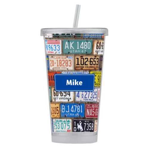 Personalized with license plates pattern and name in royal blue
