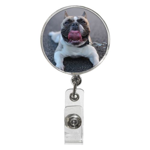 Custom badge reels personalized with dog photo