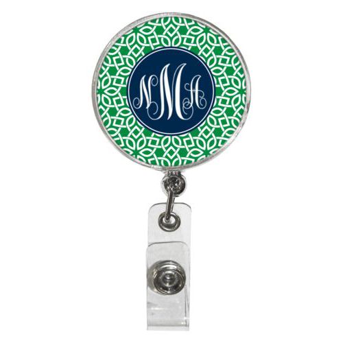 Custom Badge Reel Personalized with Lattice Pattern and Monogram in Endicott College