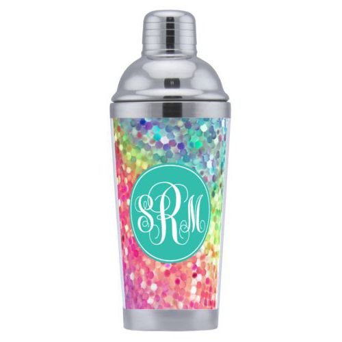 Cocktail shaker personalized with glitter pattern and monogram in minty