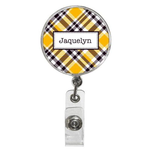Personalized badge reel personalized with tartan pattern and name in georgia institute of technology