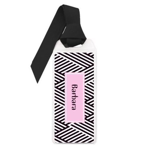 Personalized book mark personalized with maze pattern and name in black and pink quartz