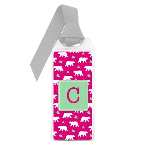 Personalized book mark personalized with bears pattern and initial in pomegranate and spearmint