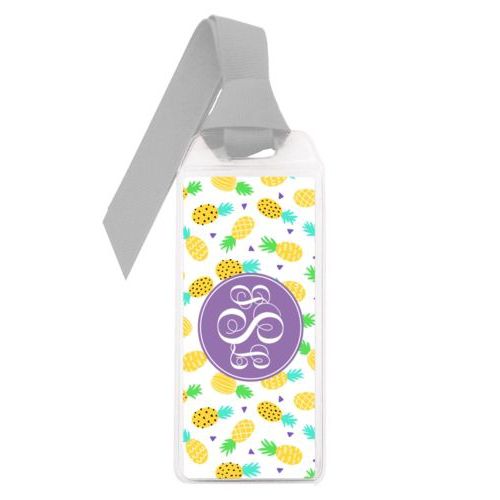 Personalized book mark personalized with pineapples pattern and monogram in grape purple