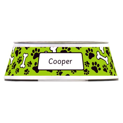 Personalized pet bowl personalized with evidence pattern and name in black and juicy green