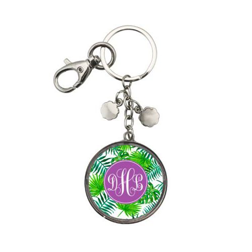Personalized metal keychain personalized with jardine pattern and monogram in violet