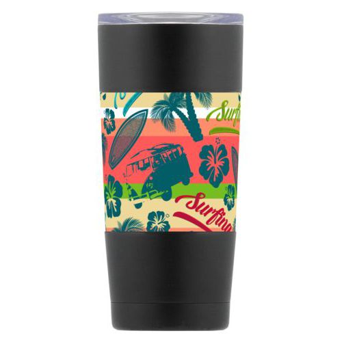 Personalized insulated steel mug personalized with block pattern and blank in flamingo