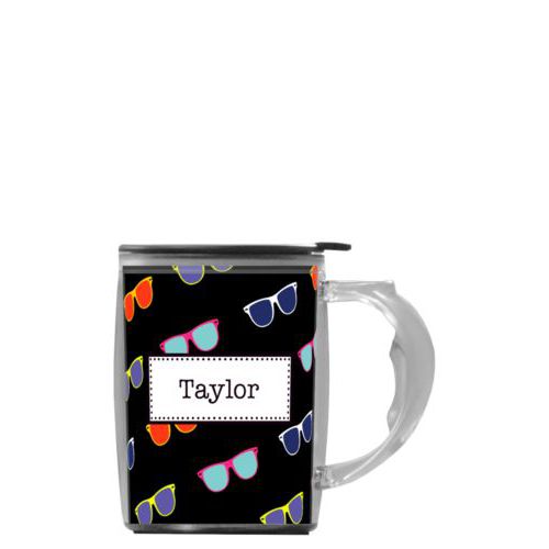 Custom mug with handle personalized with summer shady pattern and name in black licorice