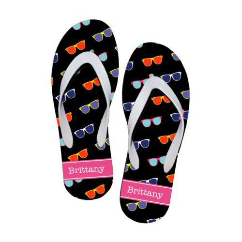 Personalized flipflops personalized with summer shady pattern and name in bubblegum pink