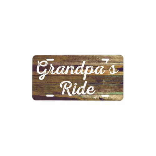 Funny personalized license plate personalized with brown rustic pattern and the saying "Grandpa's Ride"