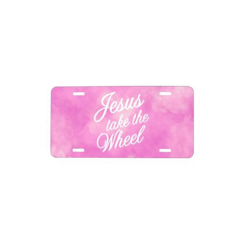 Custom plate personalized with light pink cloud pattern and the saying "Jesus Take the Wheel"