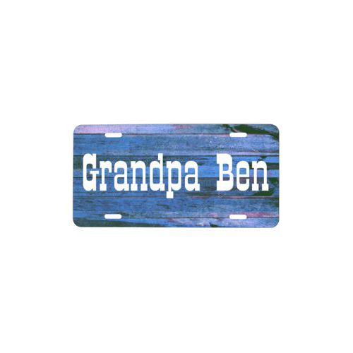 Custom license plate personalized with sky rustic pattern and the saying "Grandpa Ben"