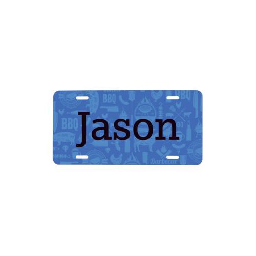 Personalised car plate personalized with bbq club pattern and the saying "Jason"