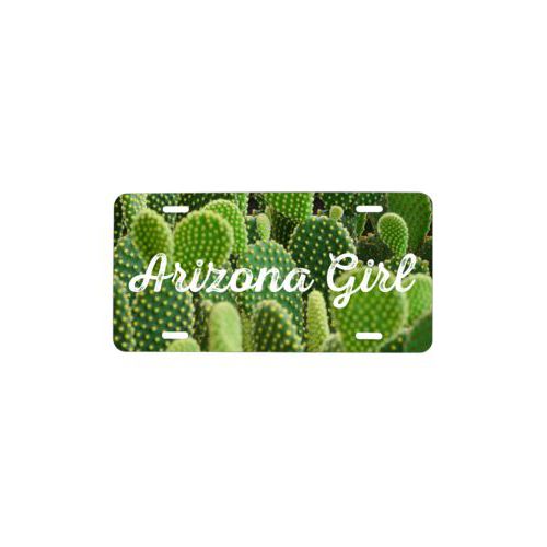 Custom novelty license plate personalized with plants cactus pattern and the saying "Arizona Girl"