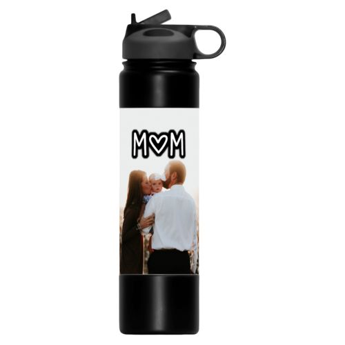 Insulated water bottle personalized with photo and the saying "MOM (Heart as "O")"