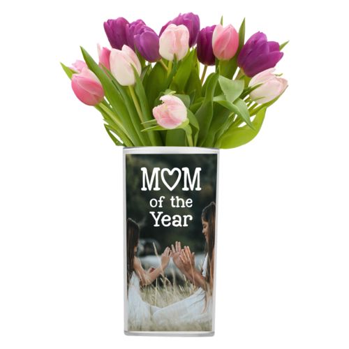 Personalized vase personalized with photo and the saying "Mom of the Year"