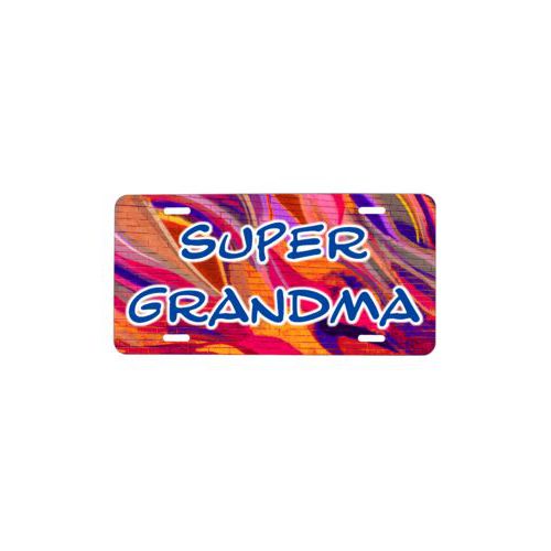 Personalized license plate personalized with art waves pattern and the saying "Super Grandma"