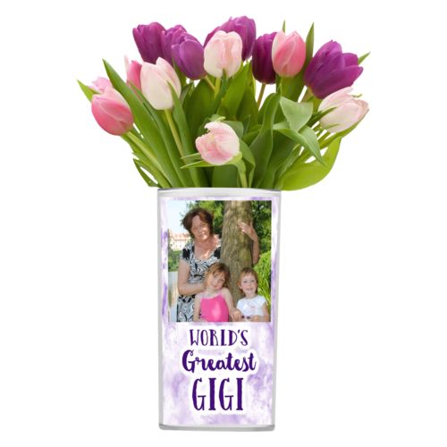 Personalized vase personalized with photo and the saying "World's Greatest Gigi"