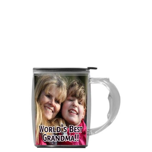 Custom mug with handle personalized with photo and the saying "World's Best Grandma!!"