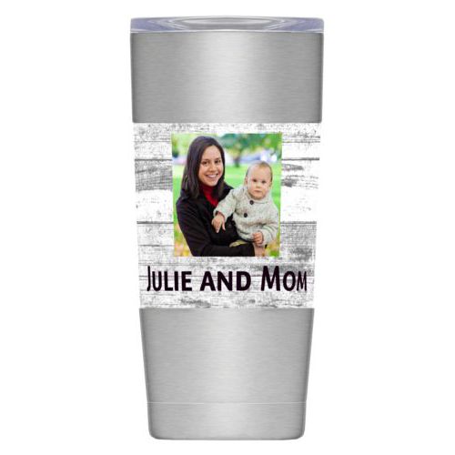 Personalized insulated steel mug personalized with photo and the saying "Julie and Mom"