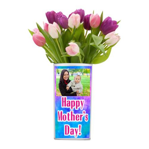 Personalized vase personalized with photo and the saying "Happy Mother's Day!"