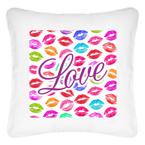 Personalized pillow personalized with smooch pattern and the saying "love"