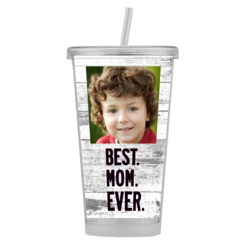 Personalized tumbler personalized with photo and the saying "Best Mom Ever"