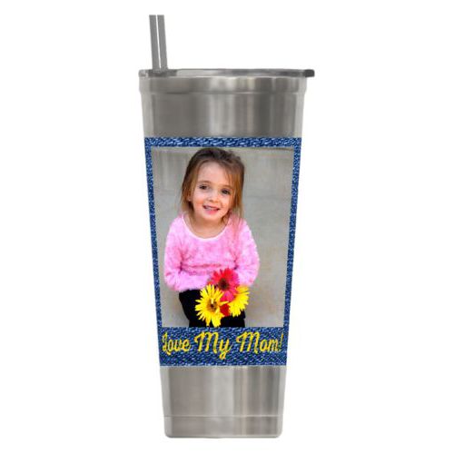 Personalized insulated steel tumbler personalized with photo and the saying "Love My Mom!"