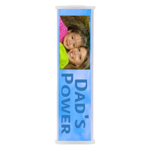 Personalized backup phone charger personalized with photo and the saying "Dad's Power"