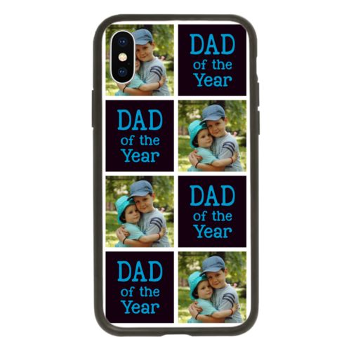 Personalized iphone case personalized with a photo and the saying "Dad of the Year" in caribbean blue and black
