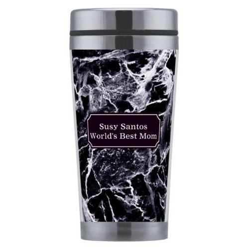 Personalized coffee mug personalized with onyx pattern and name in black licorice