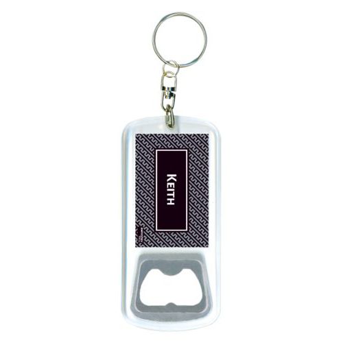 Personalized bottle opener personalized with dolman pattern and name in sable